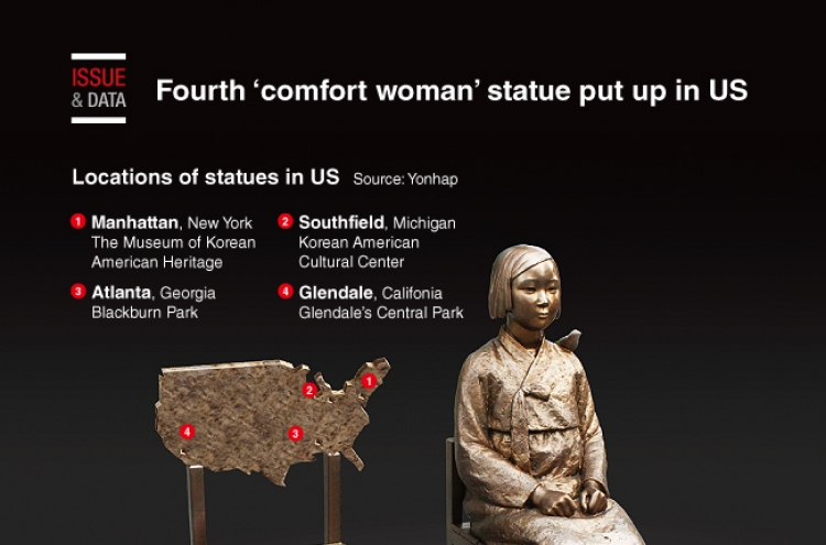 [Graphic News] Fourth ‘comfort woman’ statue put up in US