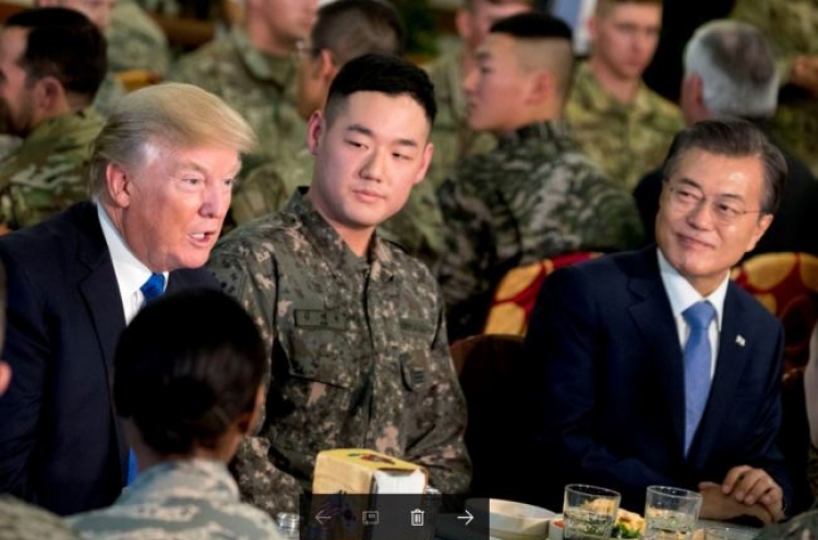 Moon welcomes Trump at US base