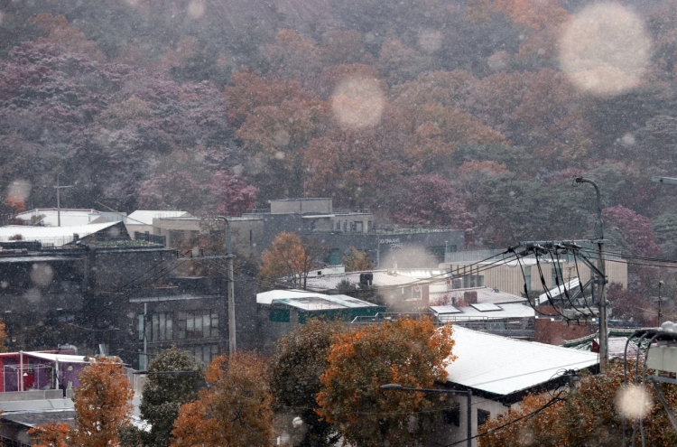 Seoul receives first snowfall of season, one month earlier than last year