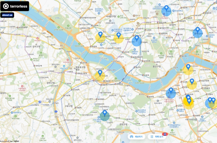 Online stabbing threat map, notification service surfaces