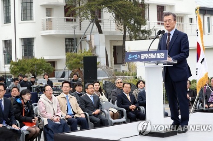 Moon offers solace, investment in pledges to political hometown