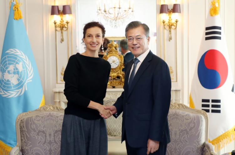 S. Korean president, UNESCO chief vow efforts toward inter-Korean reconciliation