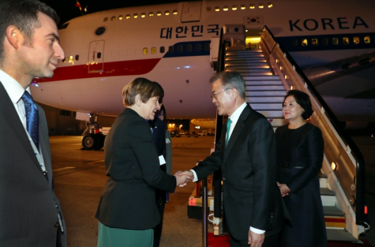 President Moon arrives in Brussels for ASEM summit