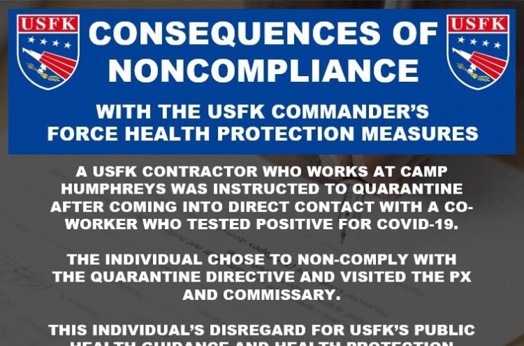 USFK contractor barred from access to bases for 2 years for quarantine violations