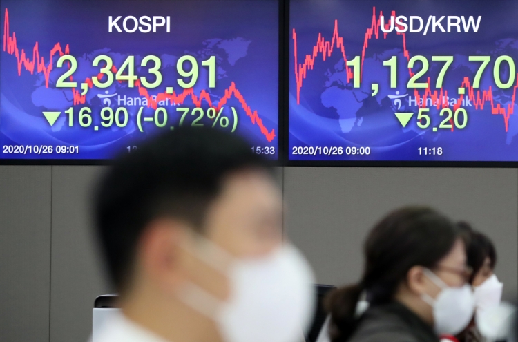 Seoul stocks sink on renewed virus concern, Korean won at 19-month high