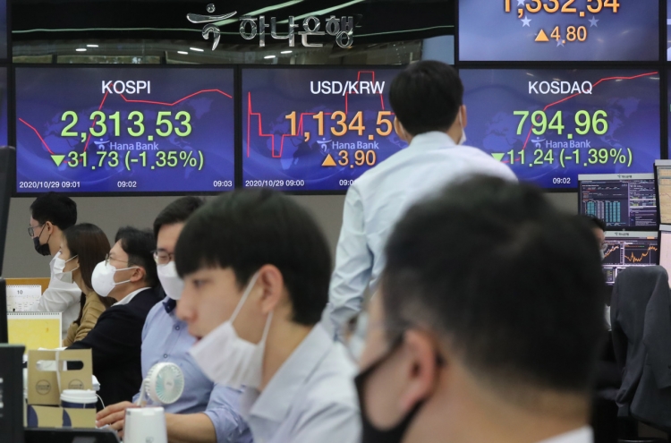 Seoul stocks fall on global virus surge