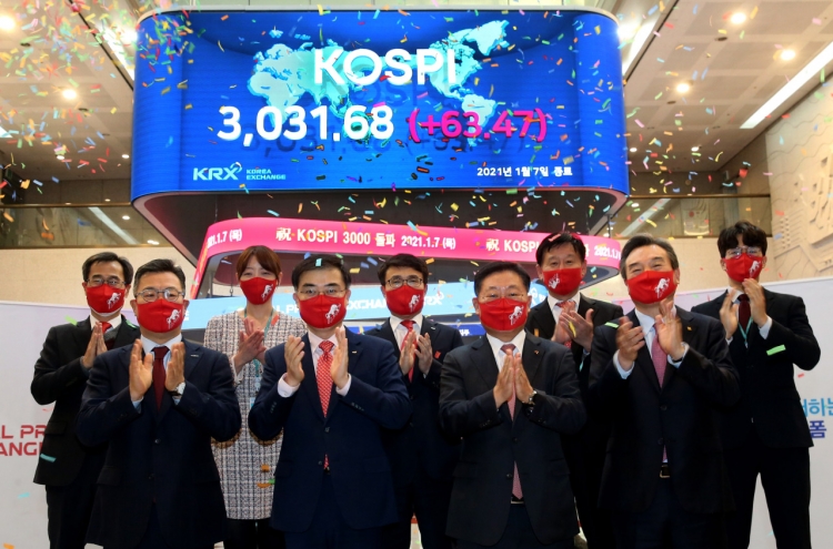 Kospi closes at fresh record high above 3,000
