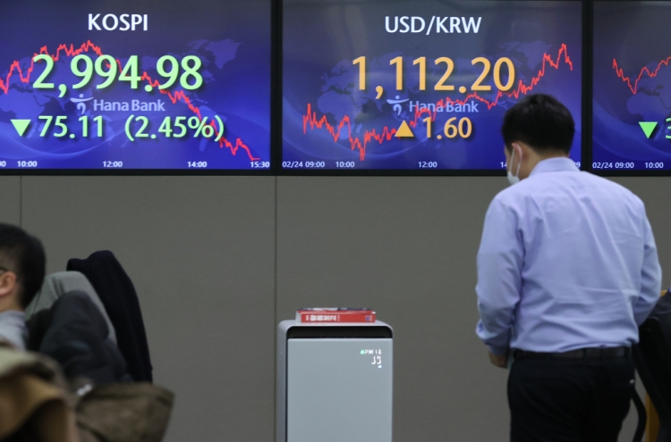 Seoul stocks dip more than 2% to nearly 1-month low on foreign selling binge