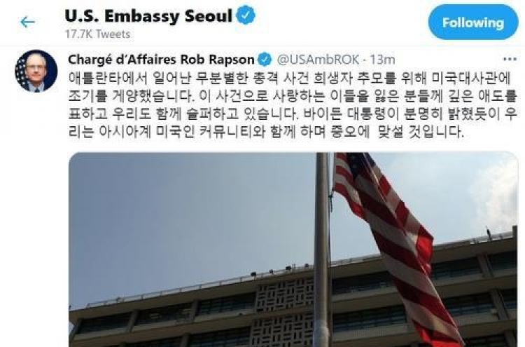 US Embassy flies flag at half-staff to honor victims of Atlanta shootings