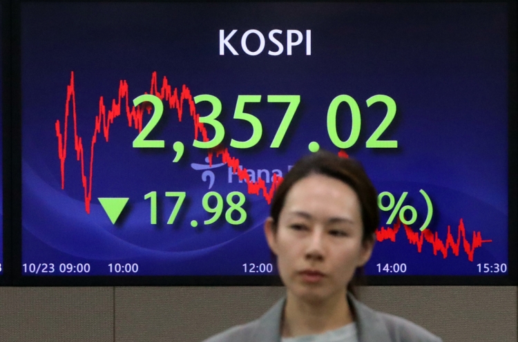 Seoul shares down for 3rd day amid geopolitical tension, high US bond yields