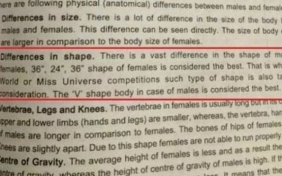 인도 교과서 ‘여성 신체 비율’ 표기...‘논란’