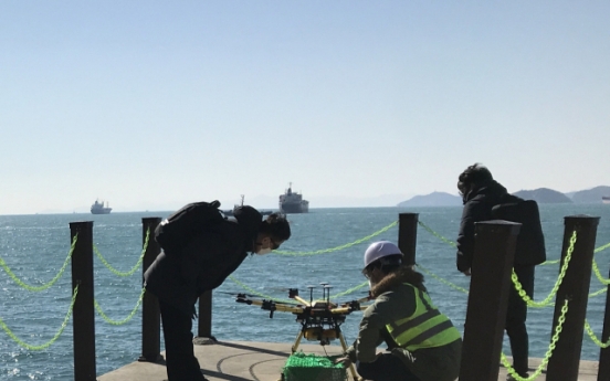 Drone delivery service kicks off to deliver items to ships near Busan Port