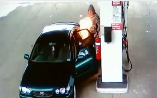 CCTV footage catches careless driver setting fire at gas pump