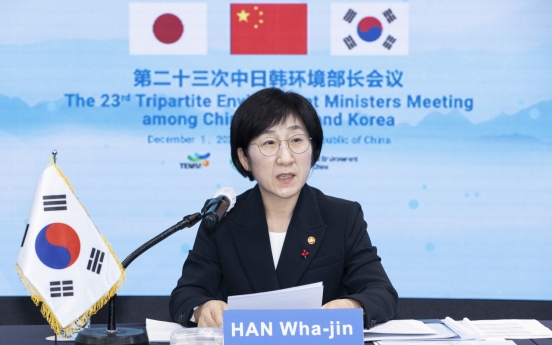 Top environment officials of <b>S</b>. Korea, China, Japan discuss fine dust, carbon neutrality