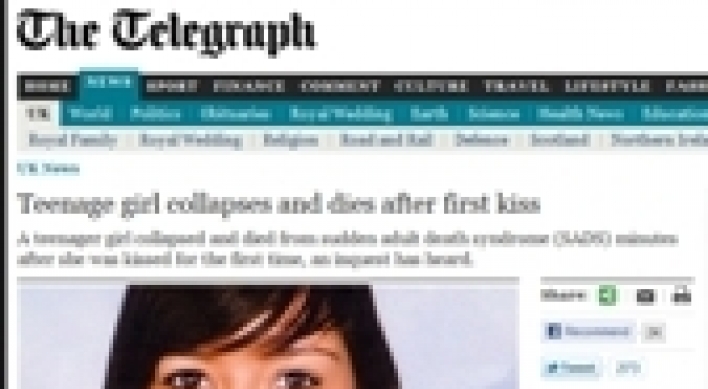 Teenage girl dies after first kiss