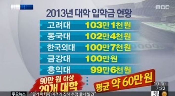 대학 입학금 천차만별, 0원부터 103만원까지 “법적 근거 불투명”