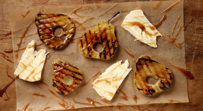 Brillat-Savarin cheese makes a buttery companion to grilled pears