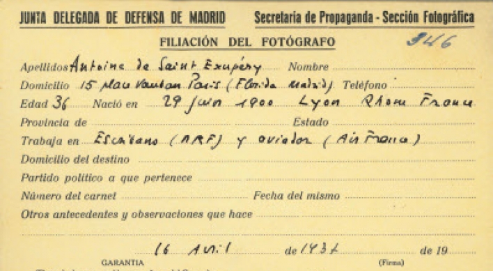 Saint-Exupery’s Spanish civil war press pass found