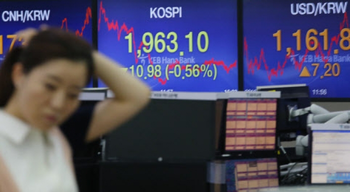 Korean stocks down on institutional selling, political risks