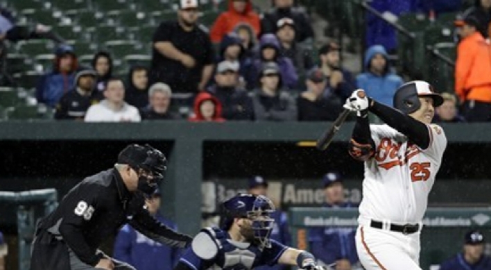 Orioles' Kim Hyun-soo blasts his 1st homer of season