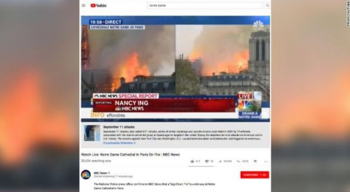 YouTube accidentally links Notre-Dame fire to 9/11 attacks