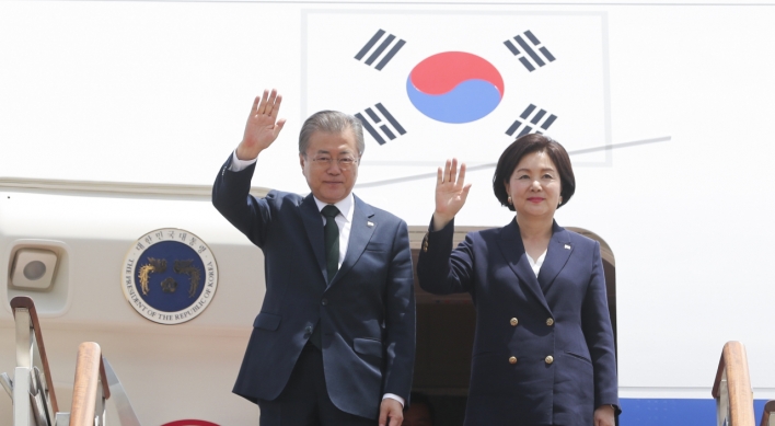 Moon back in Korea after Northern Europe trip