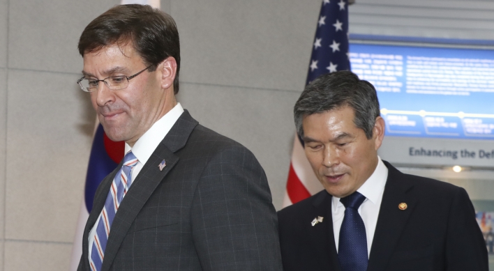 Esper raises concerns over S. Korea's decision to end intel-sharing pact with Japan: ministry