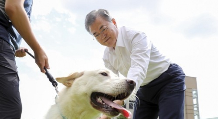 Moon distributes puppies of Pungsan dogs gifted by N.K. leader