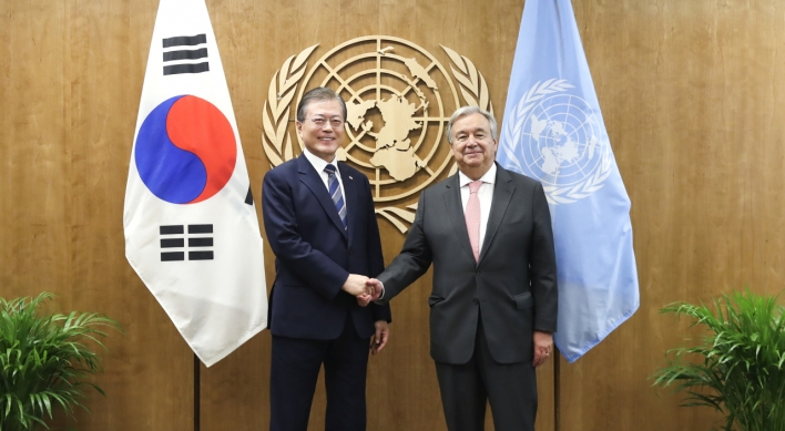 Moon urges UN’s support for peace process