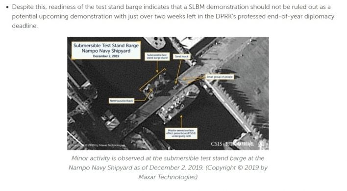 Activities resume on NK naval shipyard, SLBM demonstration should not be ruled out: think tank