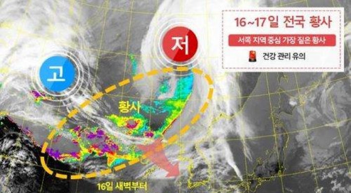 Almost all of S. Korea shrouded with yellow dust blowing in from China