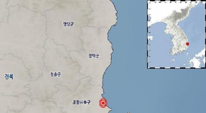 2.1 magnitude quake hits southeastern city of Pohang: KMA