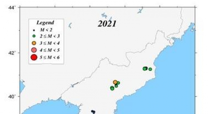 70 earthquakes detected on Korean Peninsula in 2021: data