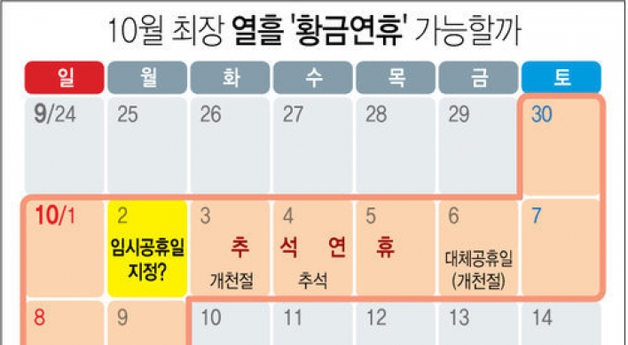10월초 최장 열흘 '황금연휴'…10월2일 임시공휴일 검토
