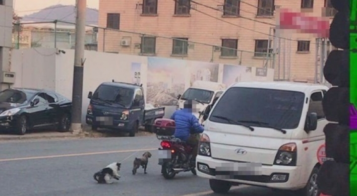 Man drags pet dogs behind motorcycle