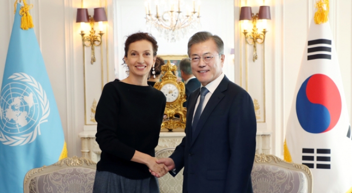S. Korean president, UNESCO chief vow efforts toward inter-Korean reconciliation