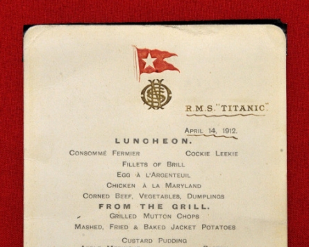 Menu from Titanic’s last lunch sells at U.K. auction
