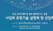 전국 26개 대학 및 정부출현연구소 공동 '사업화 유망기술 설명회 및 상담회' 개최