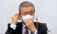 [헤럴드pic] 마스크를 고쳐쓰는 국민의힘 김종인 비상대책위원장