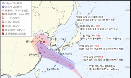 태풍 ‘ 송다’… 전남 해안·지리산 부근 최대 150mm 비