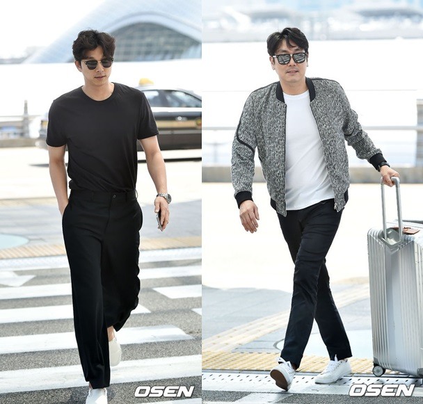 Gong Yoo, Cho Jin-woong display black-and-white airport fashion